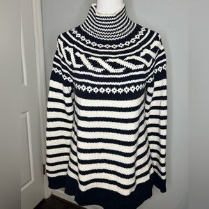 Talbots Black and White Mock Neck Knit Sweater